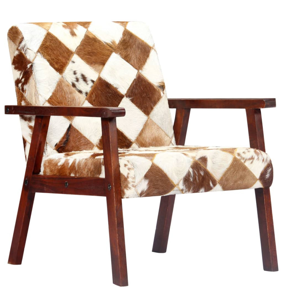 Fauteuil Blanc et marron Cuir véritable de chèvre