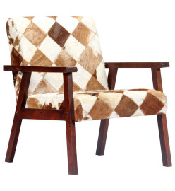 Fauteuil Blanc et marron Cuir véritable de chèvre