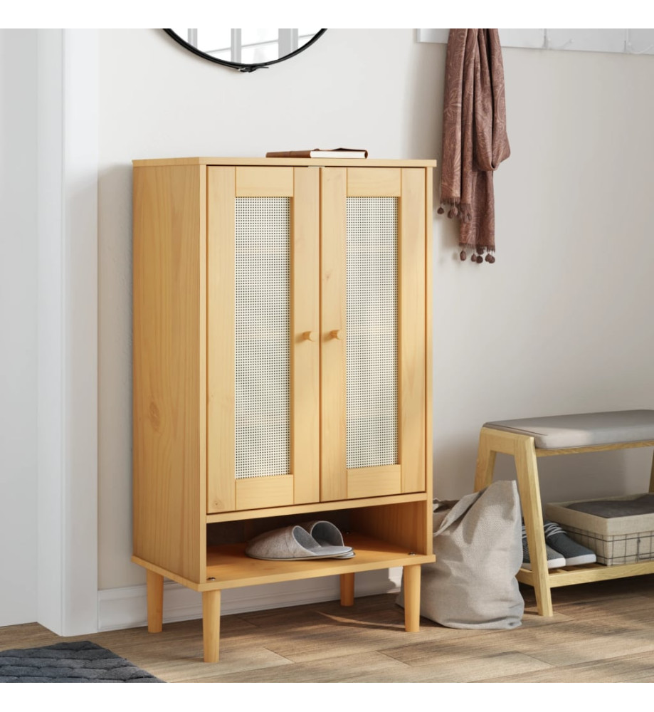 Armoire à chaussures SENJA aspect rotin marron bois massif