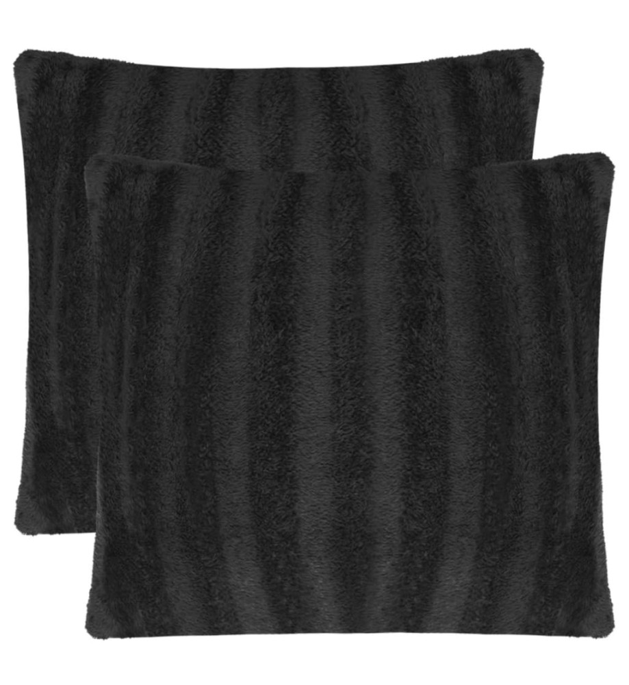 Lot de 2 housses de coussin fausse fourrure 50x50 cm noir