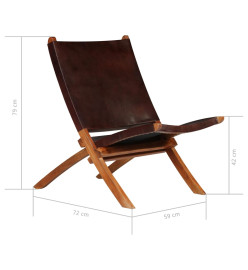 Chaise de relaxation pliable Marron Cuir véritable