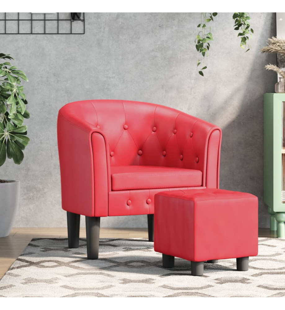 Fauteuil cabriolet avec repose-pied rouge similicuir