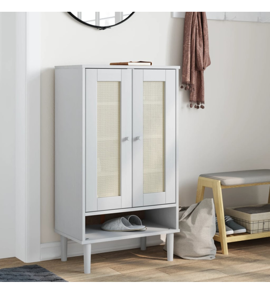 Armoire à chaussures SENJA aspect rotin blanc bois massif