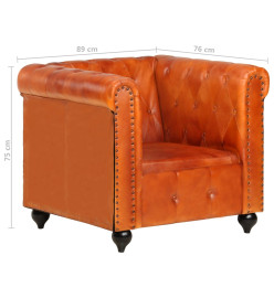 Fauteuil Chesterfield Brun roux Cuir véritable