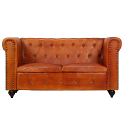 Canapé Chesterfield à 2 places Brun roux Cuir véritable