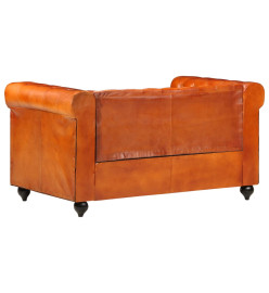 Canapé Chesterfield à 2 places Brun roux Cuir véritable