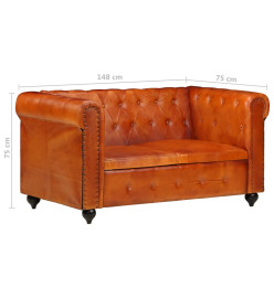 Canapé Chesterfield à 2 places Brun roux Cuir véritable