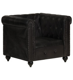 Fauteuil Chesterfield Noir Cuir véritable