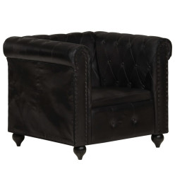 Fauteuil Chesterfield Noir Cuir véritable