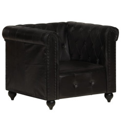 Fauteuil Chesterfield Noir Cuir véritable