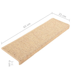 Tapis d'escalier autocollants 15 pcs 65x21x4 cm Beige clair