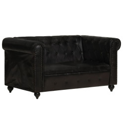 Canapé Chesterfield à 2 places Noir Cuir véritable