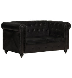 Canapé Chesterfield à 2 places Noir Cuir véritable