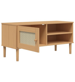 Meuble TV SENJA aspect rotin marron 106x40x49cm bois massif pin