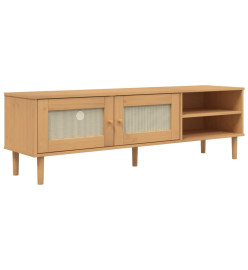 Meuble TV SENJA aspect rotin marron 158x40x49cm bois massif pin