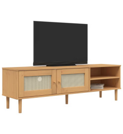 Meuble TV SENJA aspect rotin marron 158x40x49cm bois massif pin