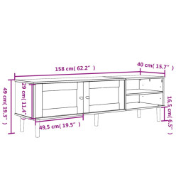 Meuble TV SENJA aspect rotin marron 158x40x49cm bois massif pin