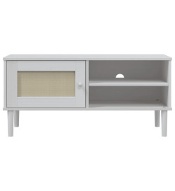 Meuble TV SENJA aspect rotin blanc 106x40x49cm bois massif pin