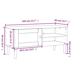 Meuble TV SENJA aspect rotin blanc 106x40x49cm bois massif pin