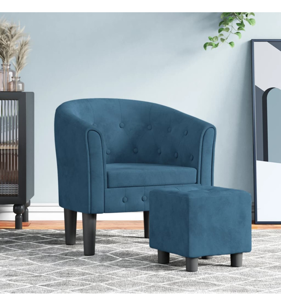 Fauteuil cabriolet avec repose-pied bleu foncé velours