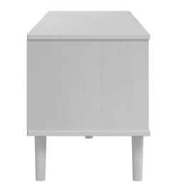 Meuble TV SENJA aspect rotin blanc 158x40x49cm bois massif pin