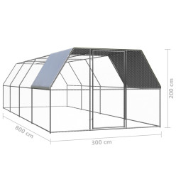 Poulailler d'extérieur 3x8x2 m Acier galvanisé