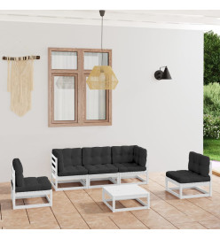 Salon de jardin 6 pcs avec coussins Bois de pin massif