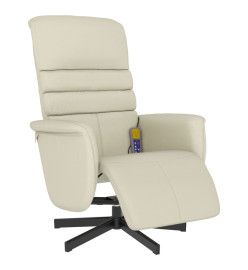 Fauteuil inclinable de massage et repose-pieds crème similicuir