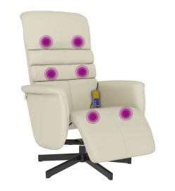 Fauteuil inclinable de massage et repose-pieds crème similicuir