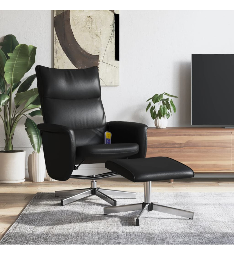 Fauteuil inclinable de massage avec repose-pied noir similicuir