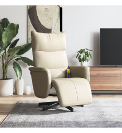 Fauteuil inclinable de massage et repose-pieds crème similicuir