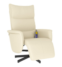 Fauteuil inclinable de massage et repose-pieds crème similicuir