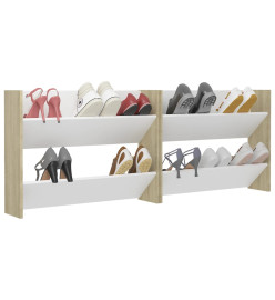 Armoires à chaussures murales 2 pcs Blanc et chêne 80x18x60 cm