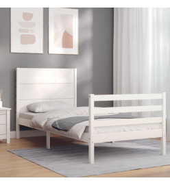 Cadre de lit avec tête de lit blanc 90x200 cm bois massif