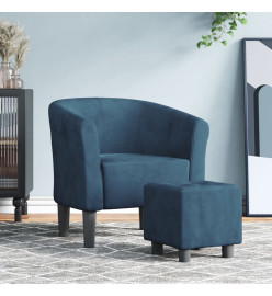 Fauteuil cabriolet avec repose-pied bleu foncé velours