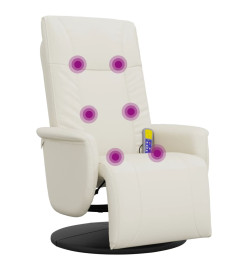 Fauteuil inclinable de massage et repose-pieds crème similicuir