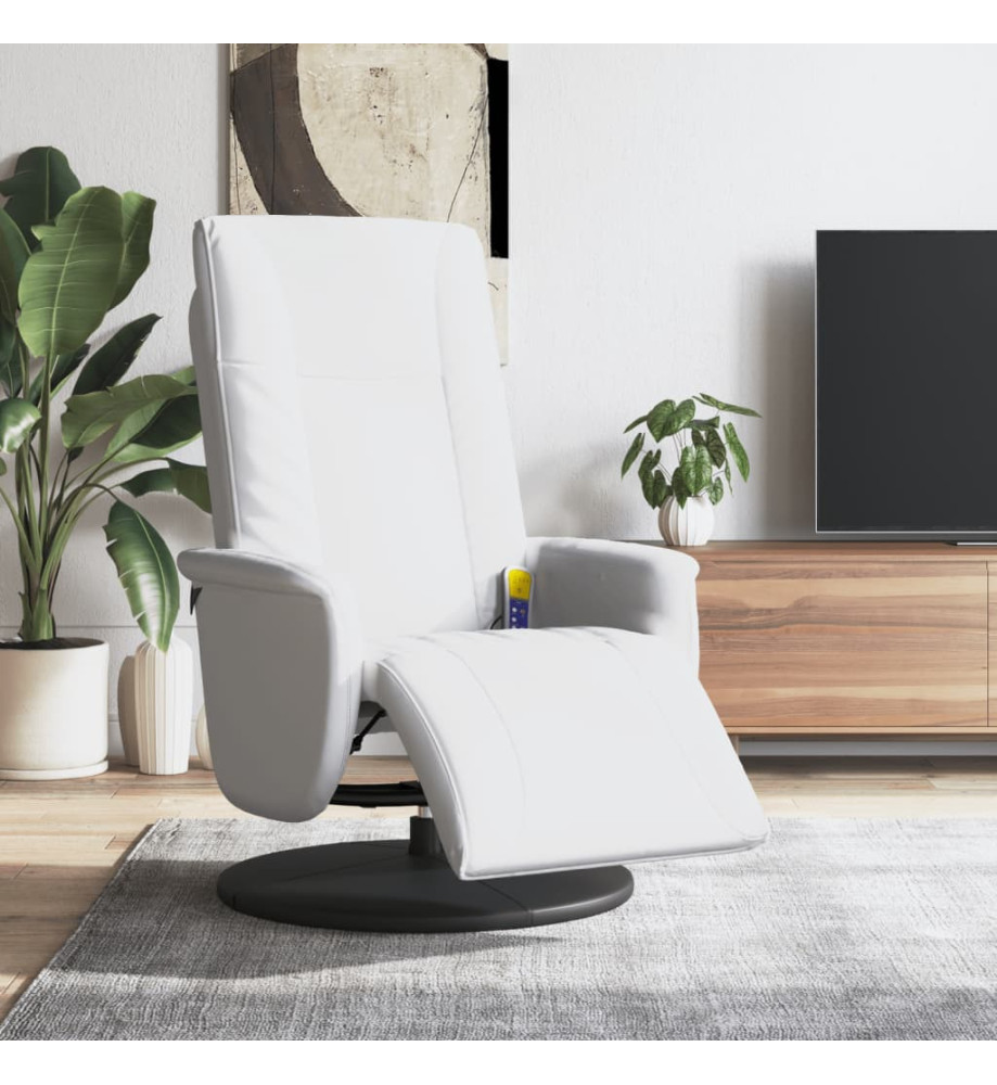 Fauteuil inclinable de massage repose-pieds blanc similicuir