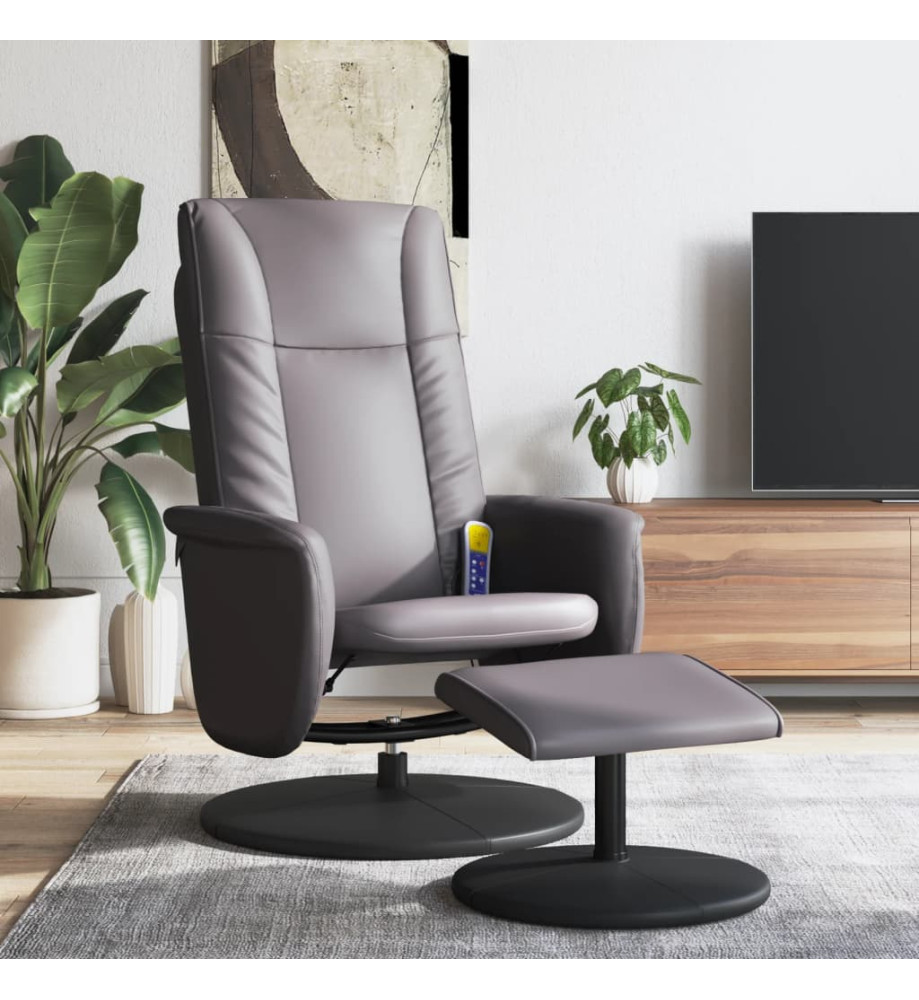 Fauteuil inclinable de massage avec repose-pied gris similicuir