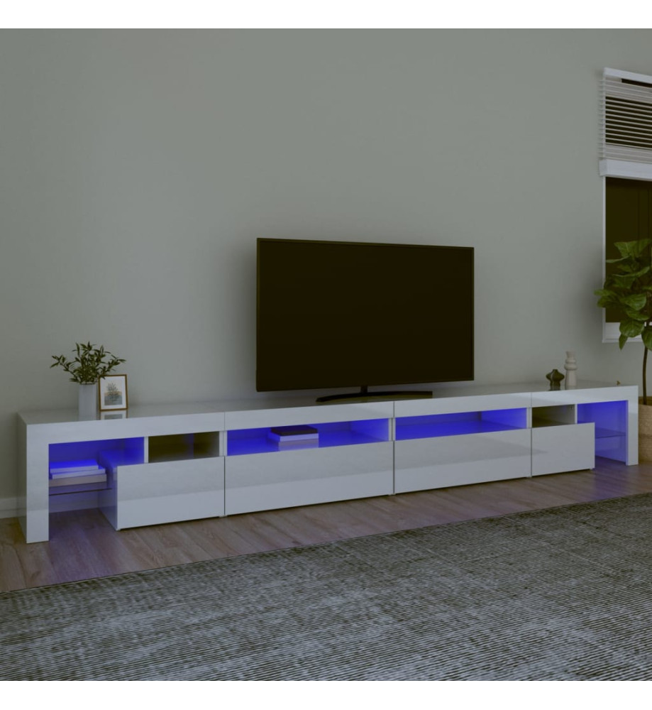 Meuble TV avec lumières LED Blanc brillant 290x36,5x40 cm