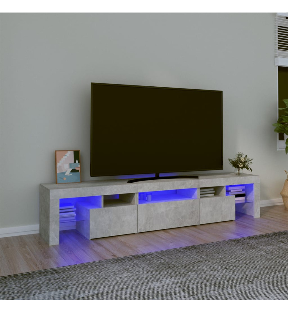 Meuble TV avec lumières LED Gris béton 200x36,5x40 cm