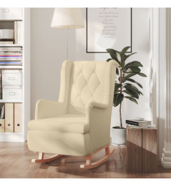 Fauteuil avec pieds à bascule en bois d'hévéa solide Crème Tissu