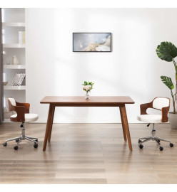Chaise pivotante de bureau Blanc Bois courbé et similicuir