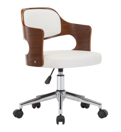Chaise pivotante de bureau Blanc Bois courbé et similicuir