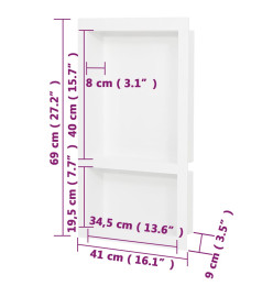 Niche de douche avec 2 compartiments Blanc brillant 41x69x9 cm