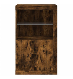 Armoire latérale avec lumières LED chêne fumé bois d'ingénierie