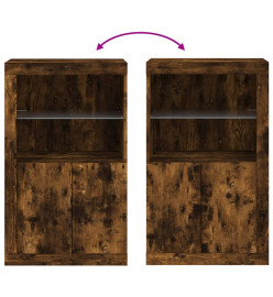 Armoire latérale avec lumières LED chêne fumé bois d'ingénierie