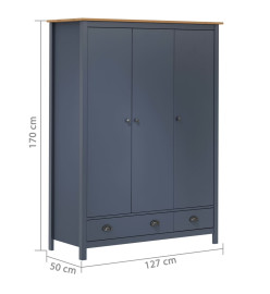 Garde-robe à 3 portes Hill Gris 127x50x170 cm Pin solide