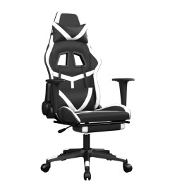 Chaise de jeu avec repose-pied Noir et blanc Similicuir