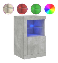 Armoire latérale avec lumières LED gris béton bois d'ingénierie