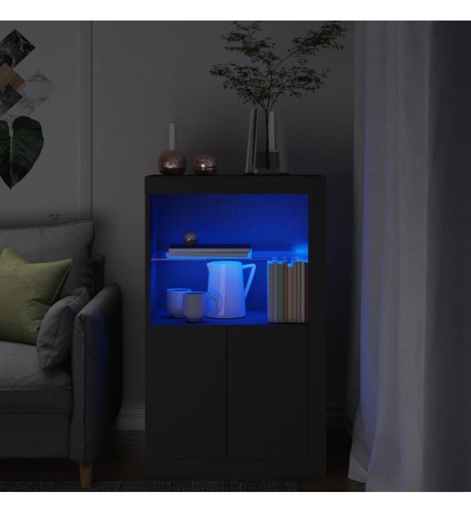 Armoire latérale avec lumières LED noir bois d'ingénierie Armoire latérale avec lumières LED noir bois d'ingénierie